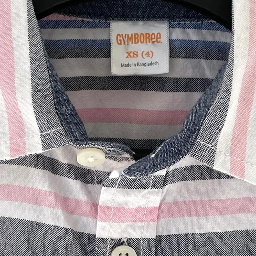 Gymboree Boys Striped Short Sleeve Button Down Shirt Size 4 XS